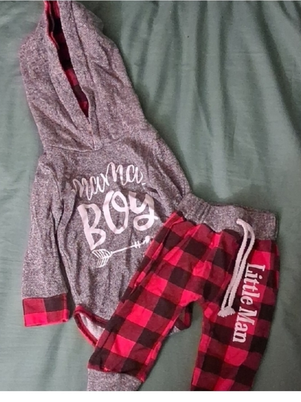 Source Unknown Gray Hoodie & Red Buffalo Plaid Pajama Set
